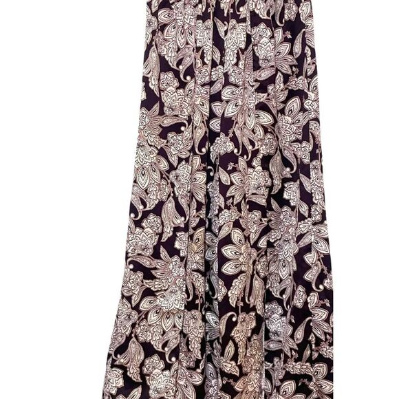 Drapey Dark Floral Silky Palazzo Pants Front Slits Festival Boho - Picture 7 of 12